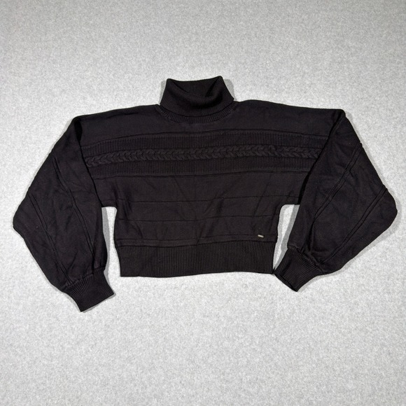 Guess Sweaters - Guess Los Angeles Black Cropped Turtleneck Cable Knit Sweater XL Balloon Sleeve